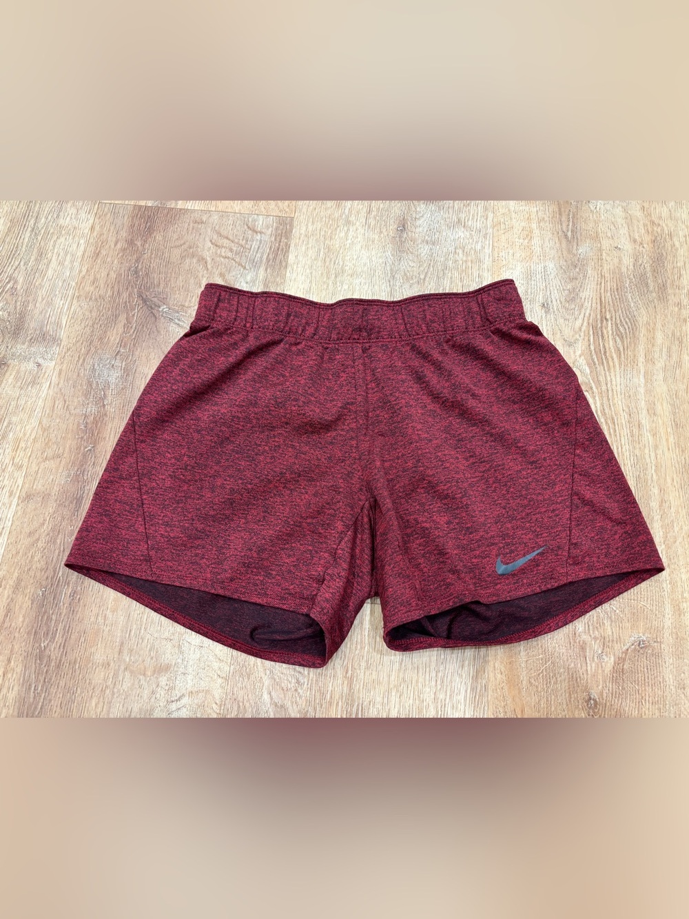 Nike Women's Maroon Athletic Shorts with Reflective Swoosh